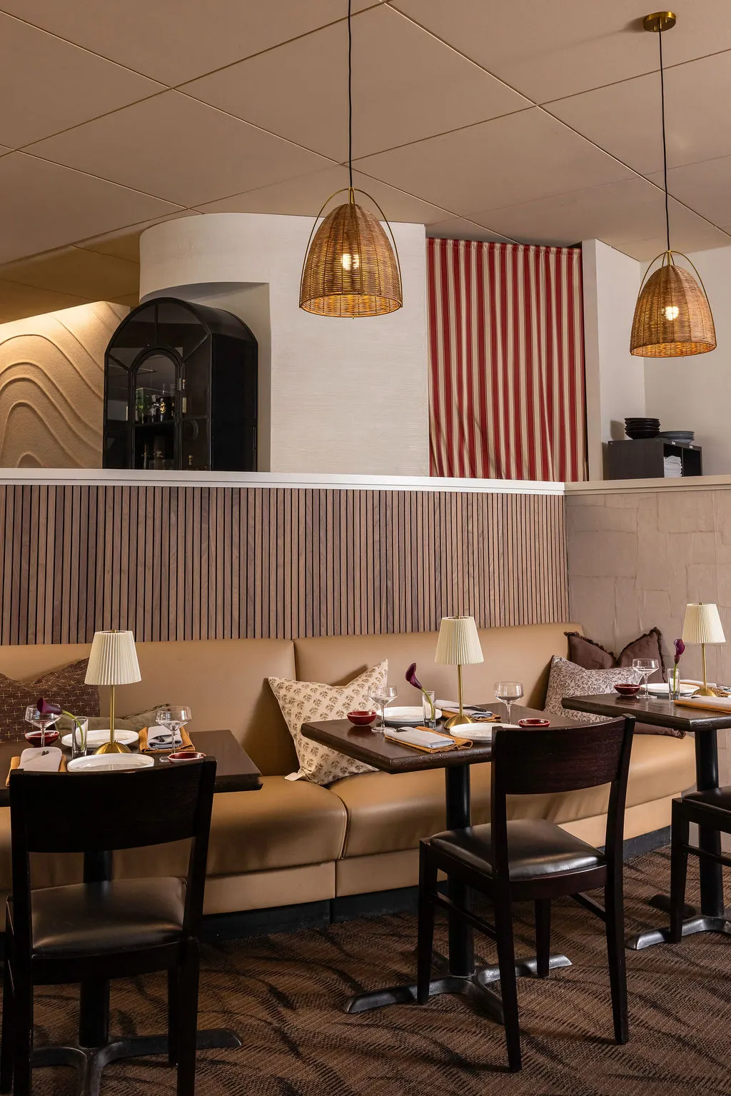 banquette dining rattan pendant from NU Curations project